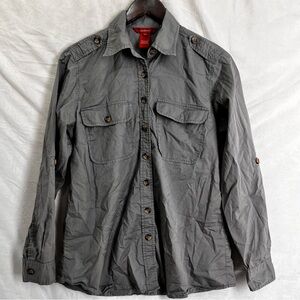 Sundance Shirt Women S Cotton Collared Button Long Roll Tab Sleeve Grey Minimal